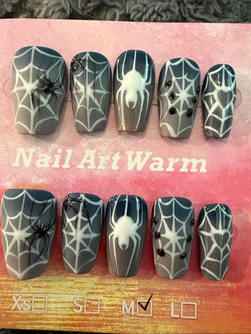 Gray Spiderweb handmade acrylic Press-On Nails